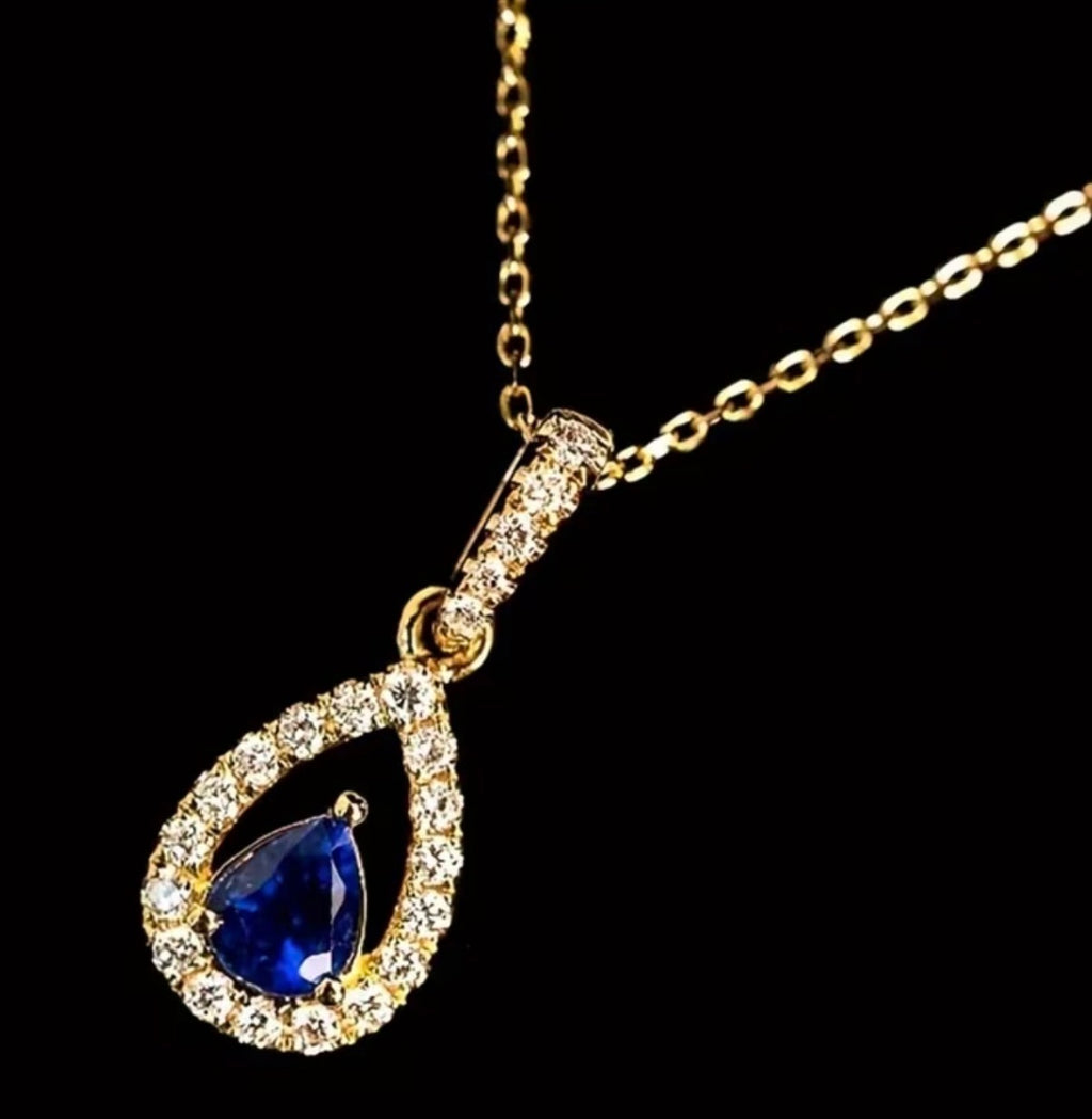 Elegante Tropfen Halskette mit blauem Kristall – Gold Damen Kette