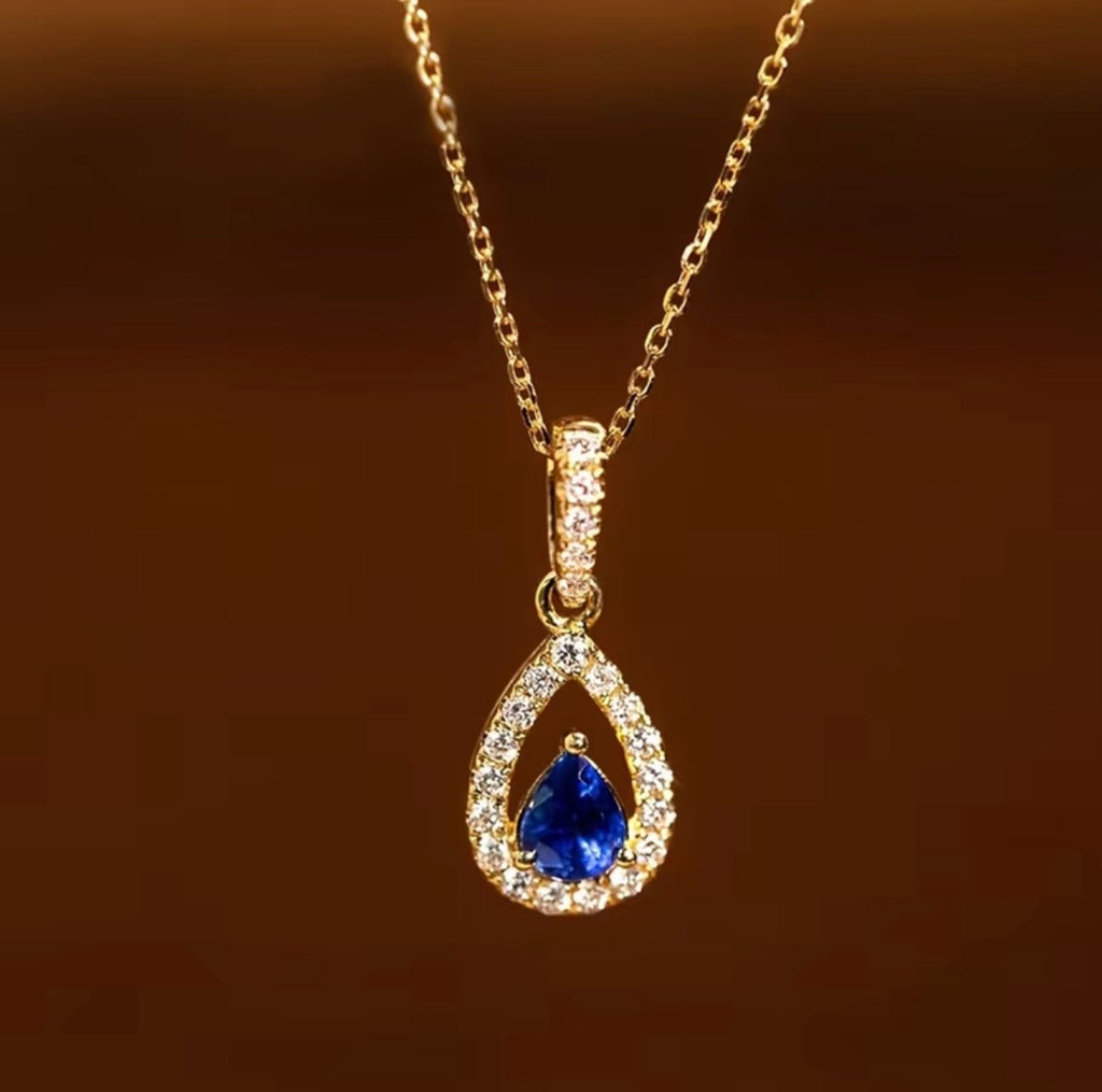 Elegante Tropfen Halskette mit blauem Kristall – Gold Damen Kette