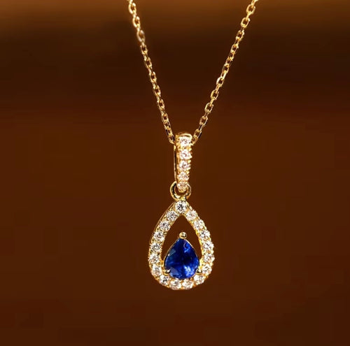 Elegante Tropfen Halskette mit blauem Kristall – Gold Damen Kette