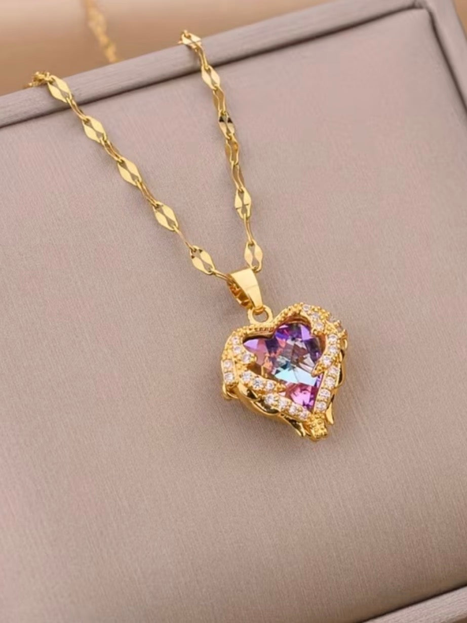 Herz Halskette mit Kristall – Elegante Gold Damen Kette