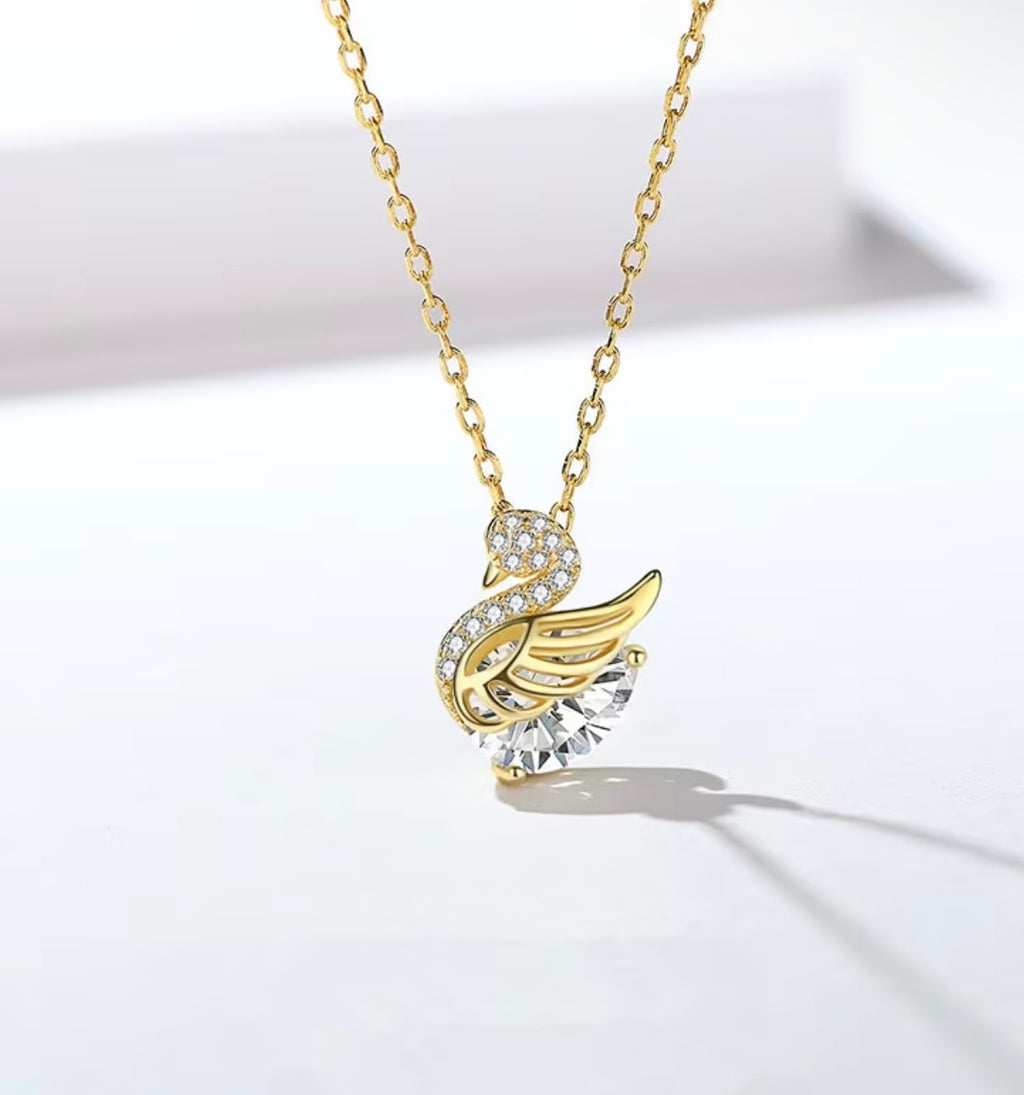 Elegante Schwan Halskette mit Zirkonia – Gold Damen Kette